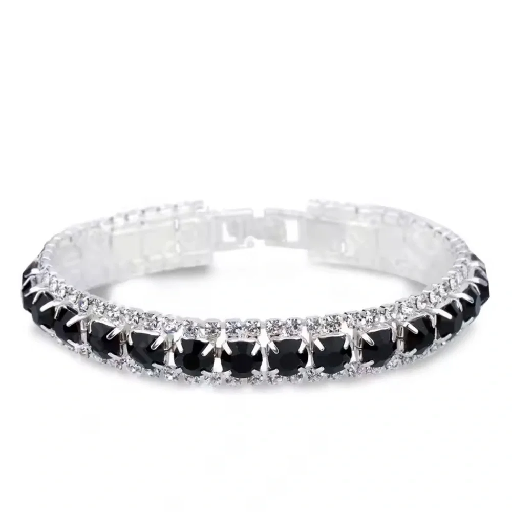 Sterling Silver Tennis Bracelet with Black and Clear Stones